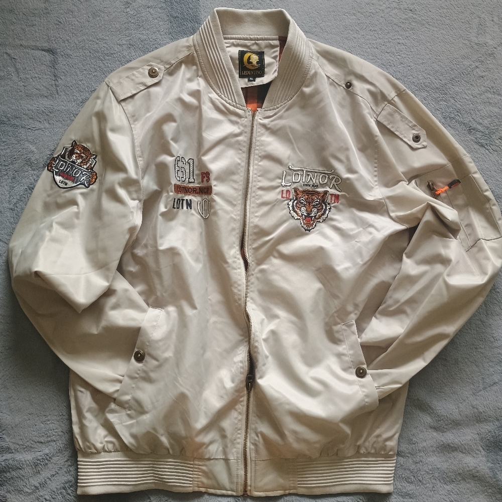 Off-White Bomber Jacket with Embroidered Patches